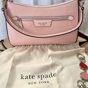 Kate Spade Blush Pink Hudson shoulder bag with strawberry extender